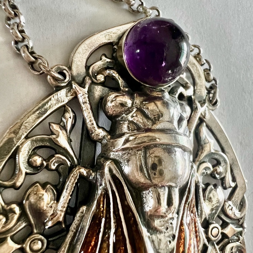 Sterling Silver Art Nouveau Cicada necklace - Picture 3 of 13